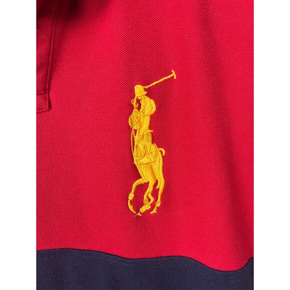 Polo by Ralph Lauren Big Pony Rugby Polo Shirt XL Red Navy Equestrian Custom Fit - Picture 4 of 7